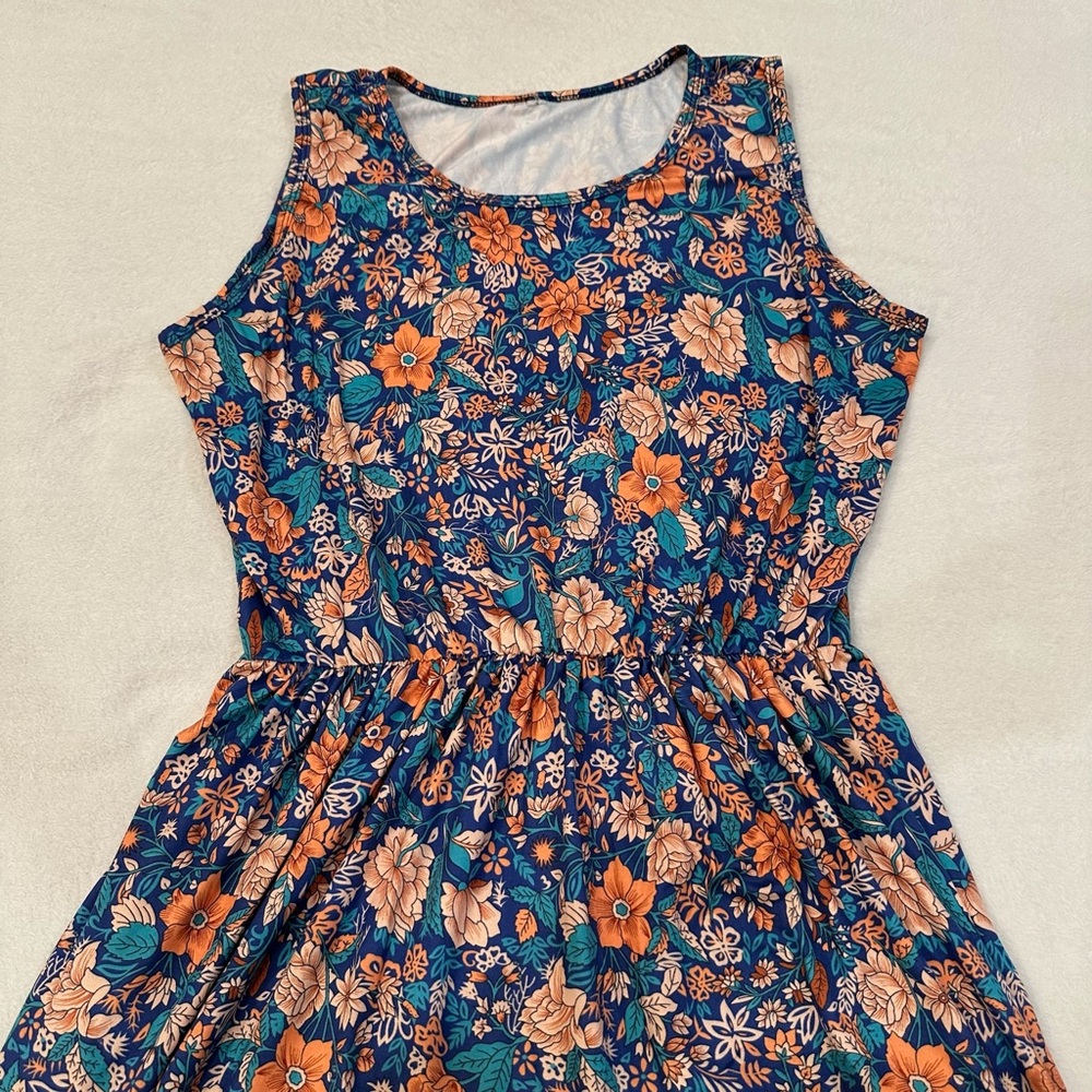 Boho Floral Sleeveless Maxi Dress - Blue and Orange - Picture 7 of 10